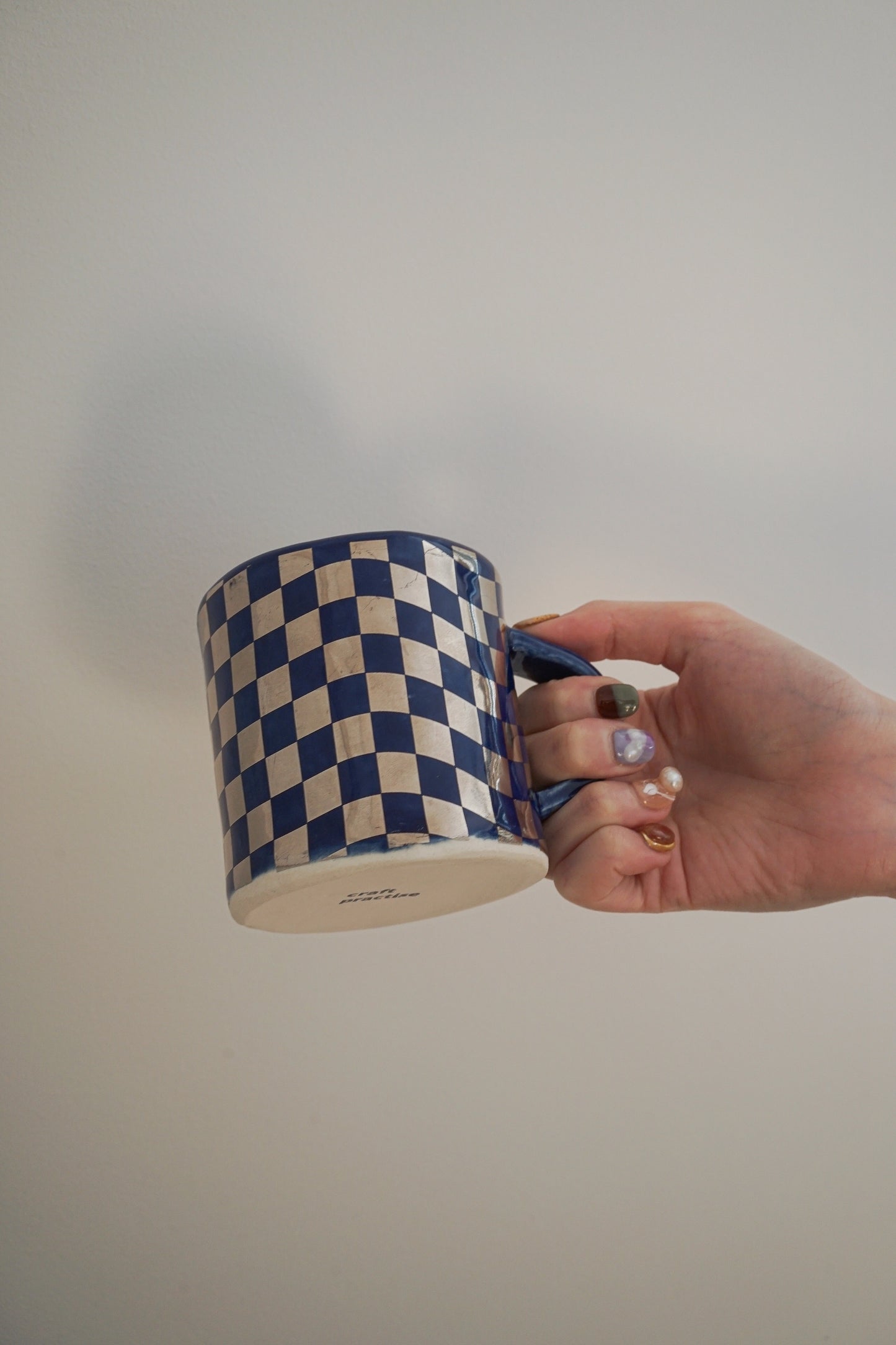 Pattern Mug Blue Silver Checkerboard