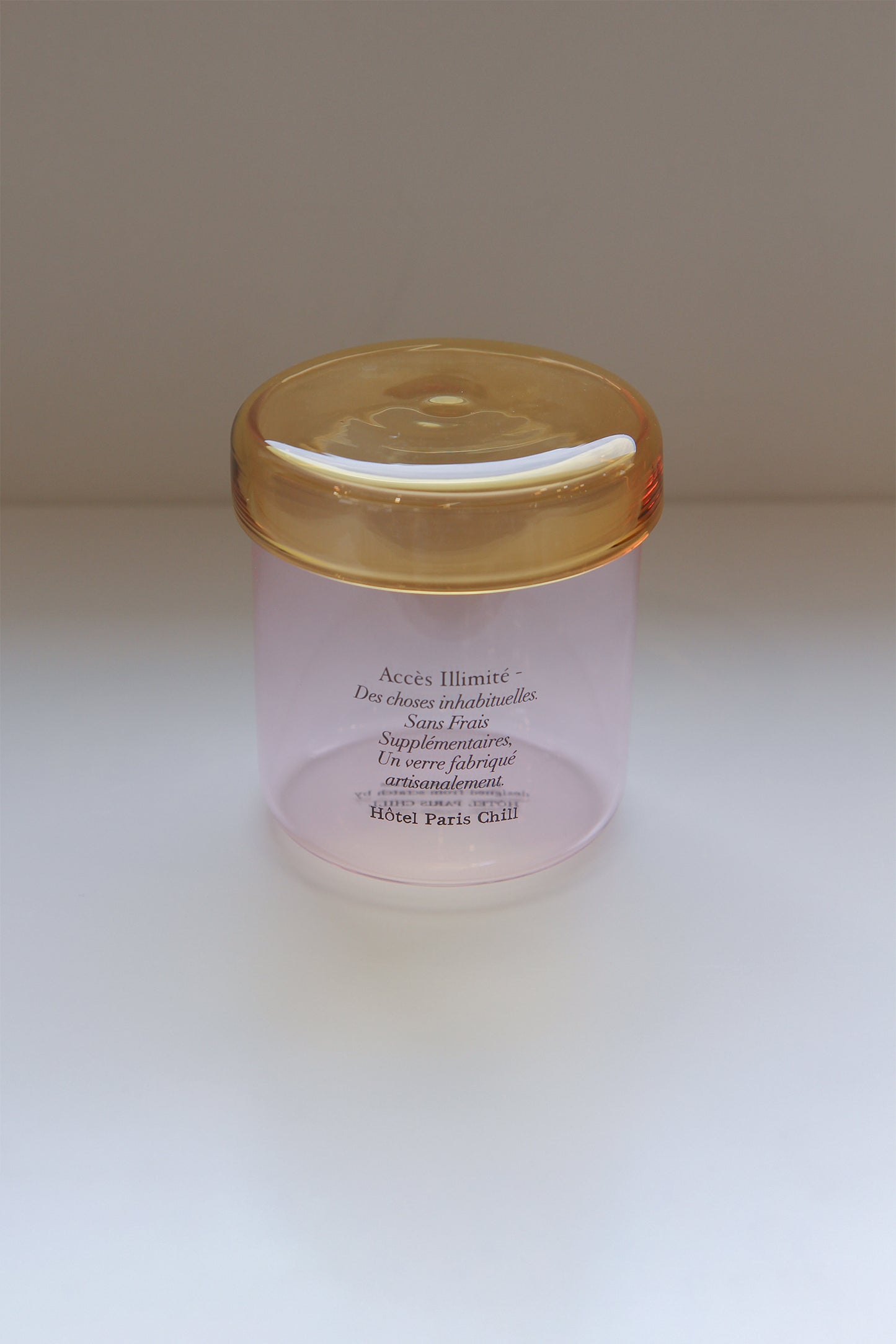 Aerial view of HÔTEL827 pink glass storage jar