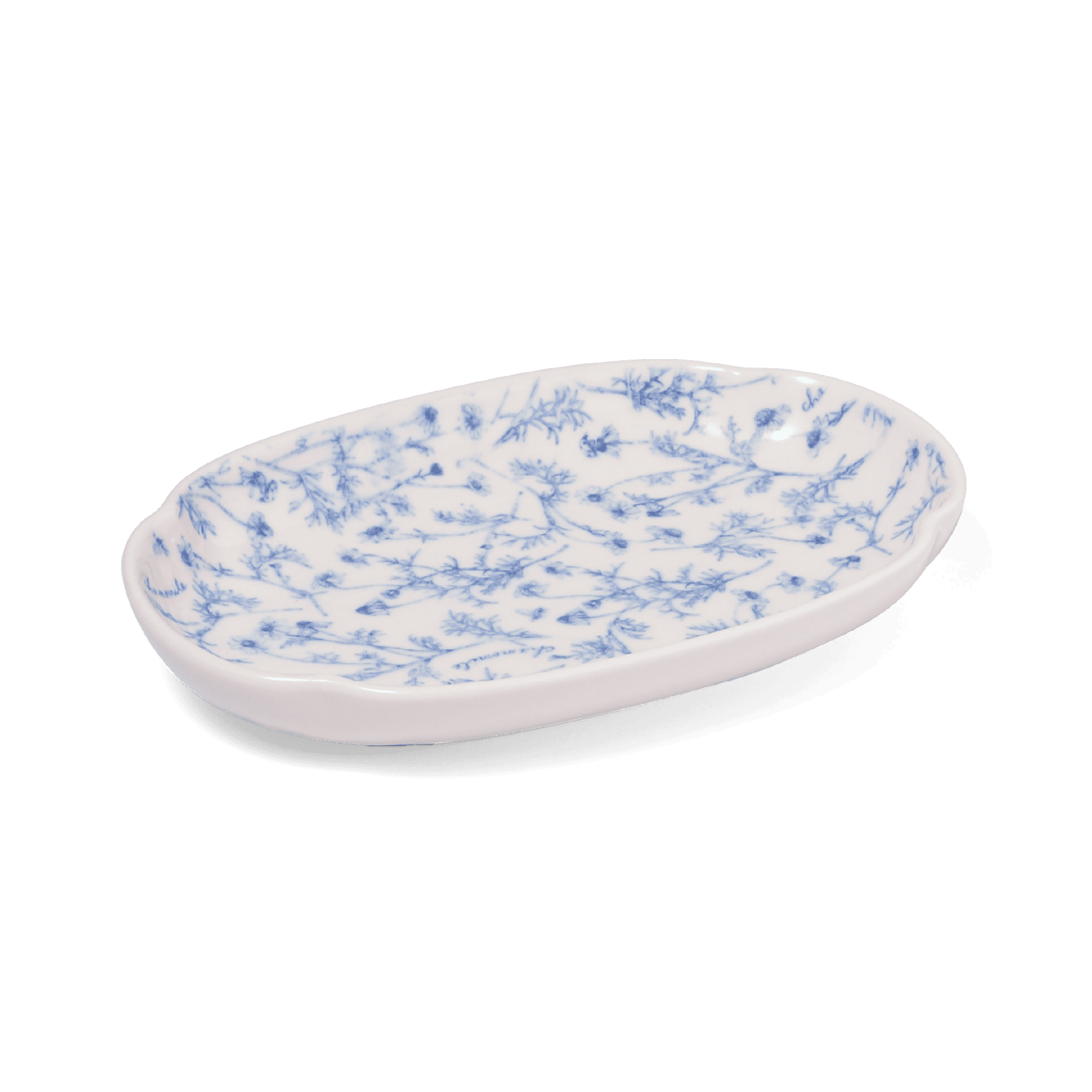 A pack shot of Studio M' Chamomile Oval Plate from a side angle.