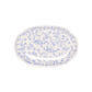 A pack shot of Studio M' Chamomile Oval Plate in white porcelain, featuring a vintage blue floral pattern and a gently curved traditional Japanese Mokkou shape.