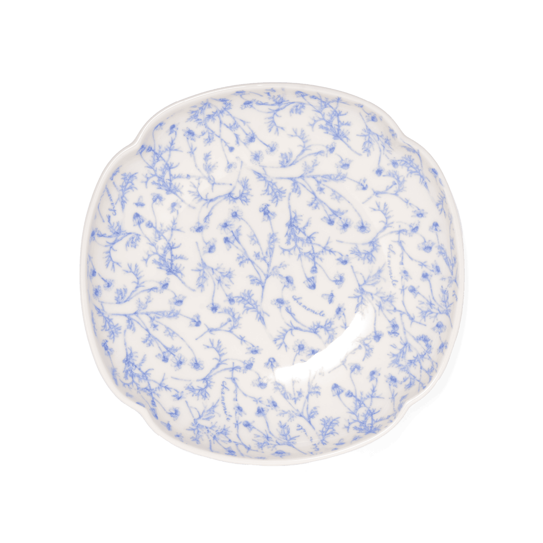 A pack shot of Studio M' Chamomile Deep Plate in a warm Japanese ceramic glaze, featuring a subtle floral relief along the rim, perfect for a minimalist Scandi table setting.