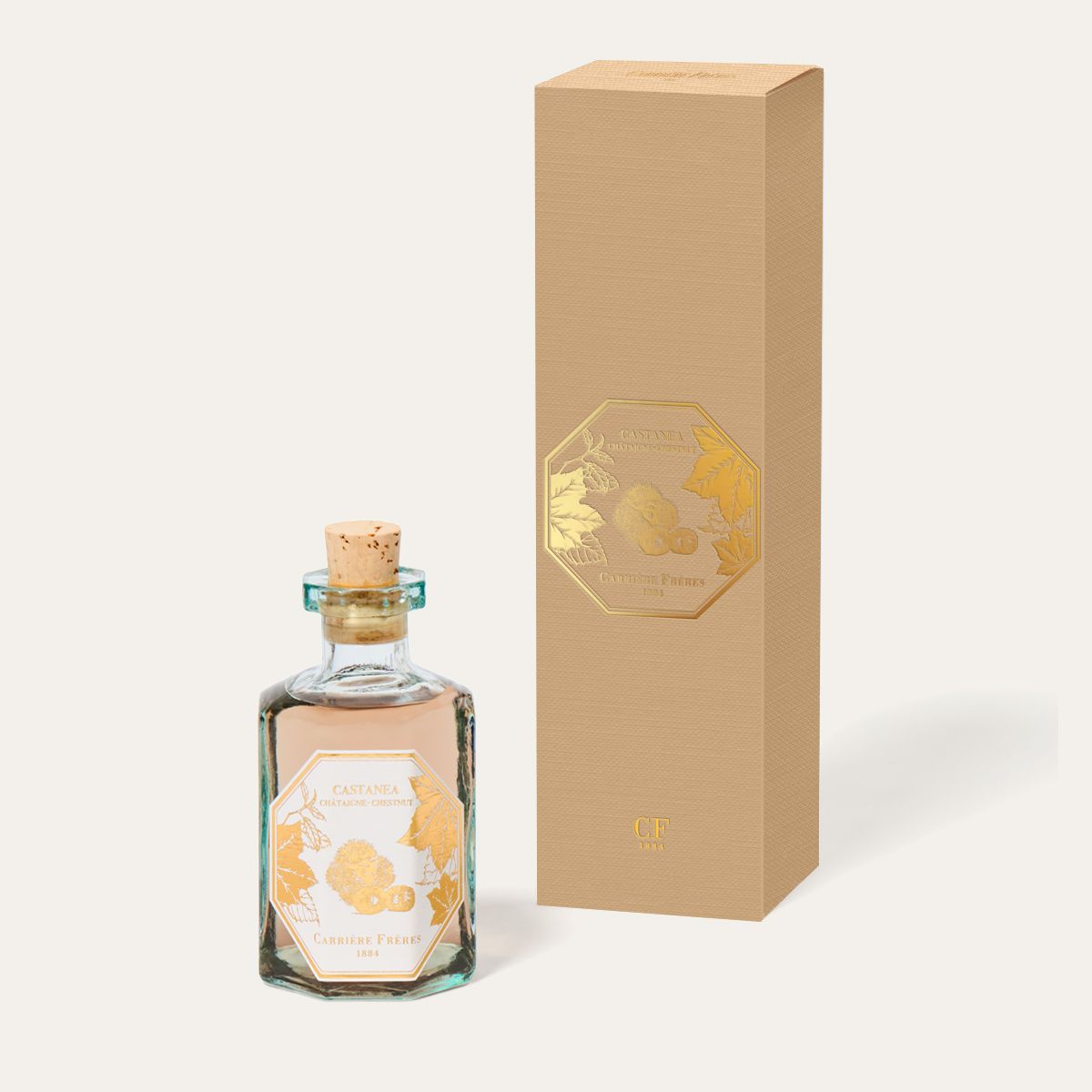 Carrière Frères Chestnut Diffuser beige FSC-certified box with botanical illustration.