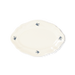 Studio M' Early Bird Oval Plate L in white porcelain, featuring a scalloped rim and a hand-painted blue swallow relief. A shot taken from the aerial angle.