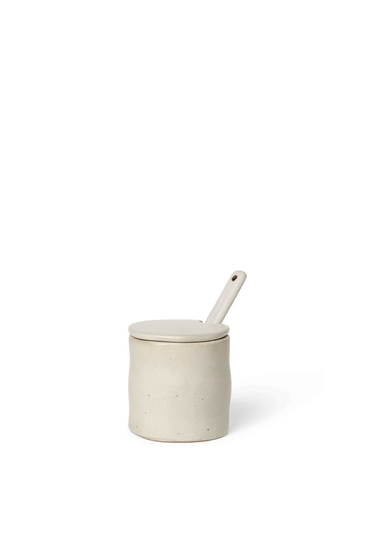 Flow Jar with Spoon (Off-White Speckle)