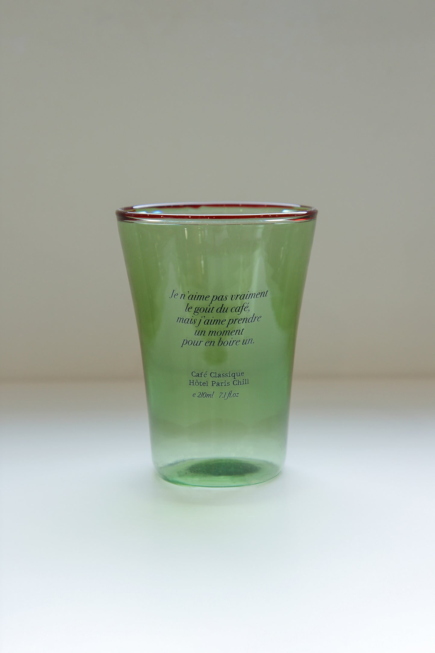 HÔTEL827 Sun Kissed Olive mouth-blown borosilicate glass cup with French typography