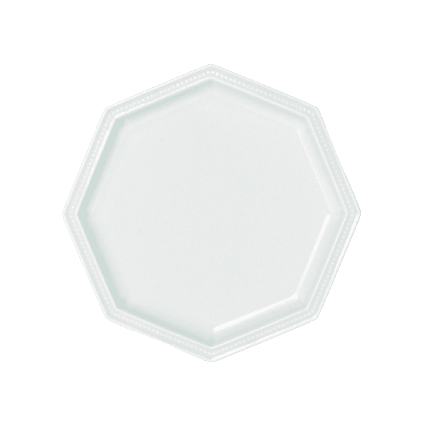 Studio M' Gatis Plate in a jade green glaze, featuring an octagonal shape with a dotted rim detail, perfect for contemporary table settings.