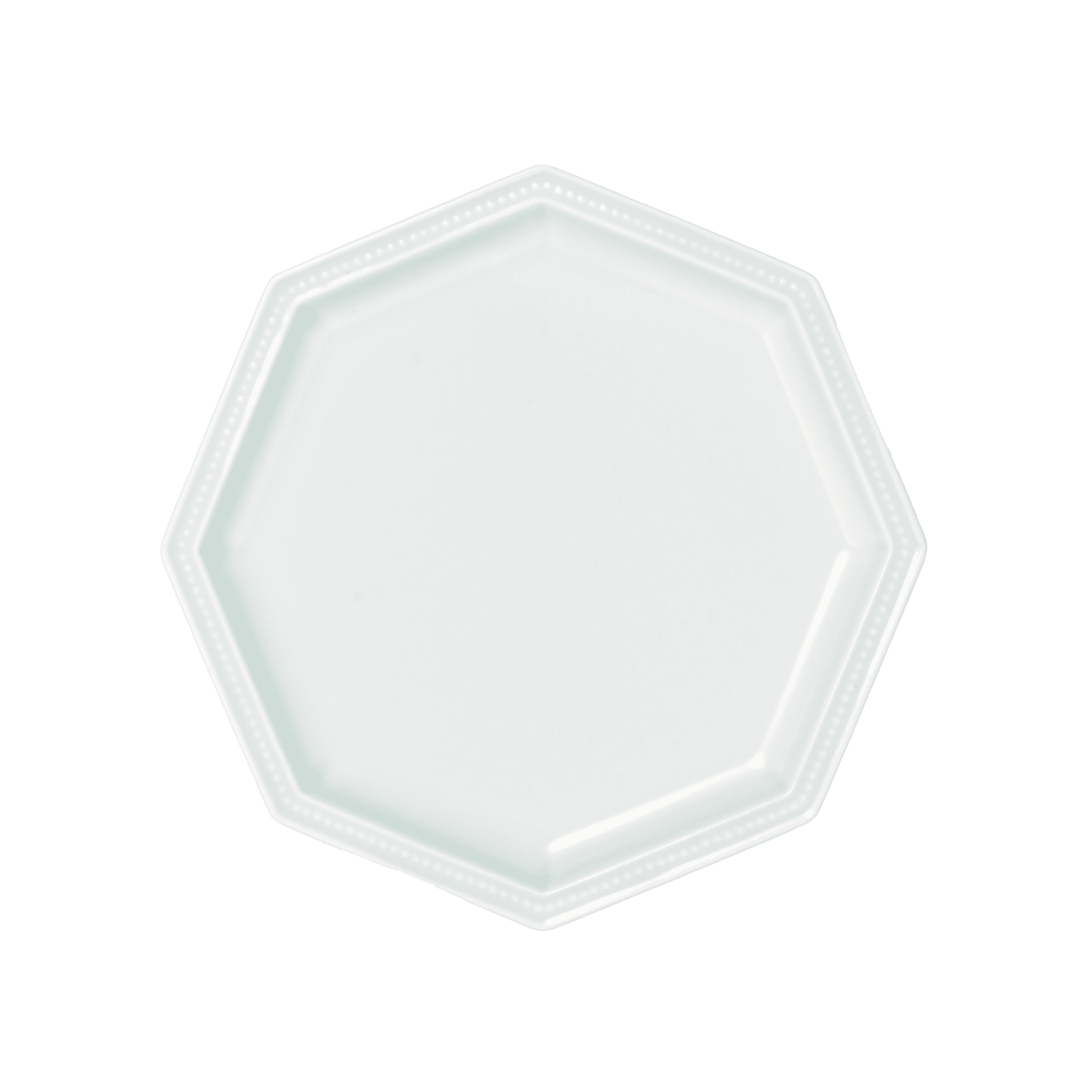 Studio M' Gatis Plate in a jade green glaze, featuring an octagonal shape with a dotted rim detail, perfect for contemporary table settings.
