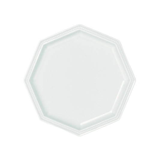 Studio M' Gatis Plate in a jade green glaze, featuring an octagonal shape with a dotted rim detail, perfect for contemporary table settings.