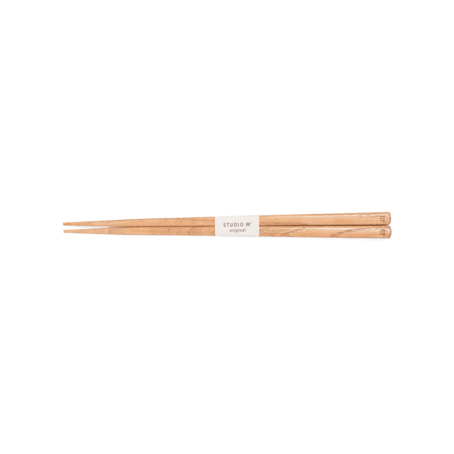 A pack shot of Studio M' Gros Chestnut Chopsticks 22.5cm featuring a comfortably thick, rounded profile, a distinct brownish natural wood grain, and precision square tips.