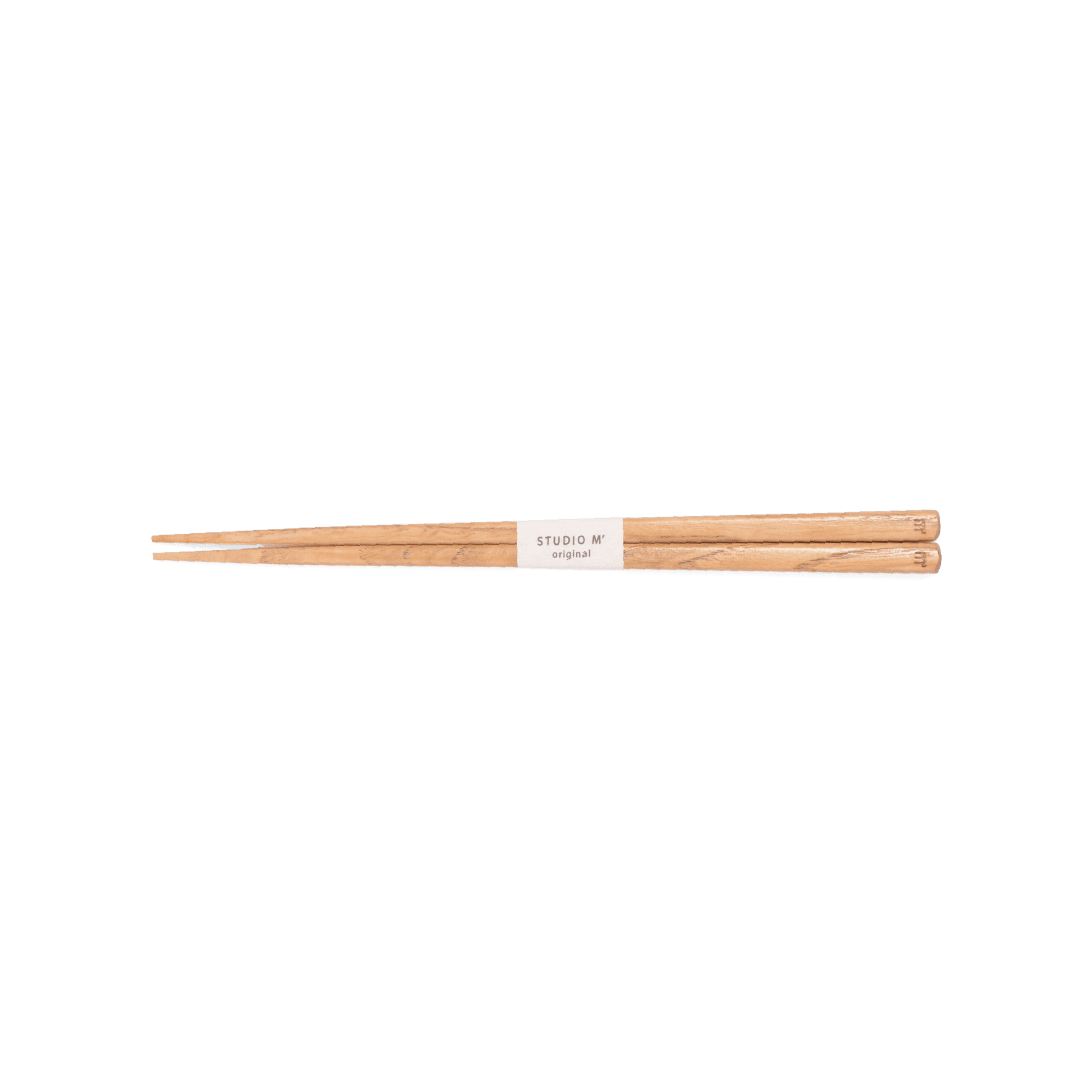 A pack shot of Studio M' Gros Chestnut Chopsticks 22.5cm featuring a comfortably thick, rounded profile, a distinct brownish natural wood grain, and precision square tips.
