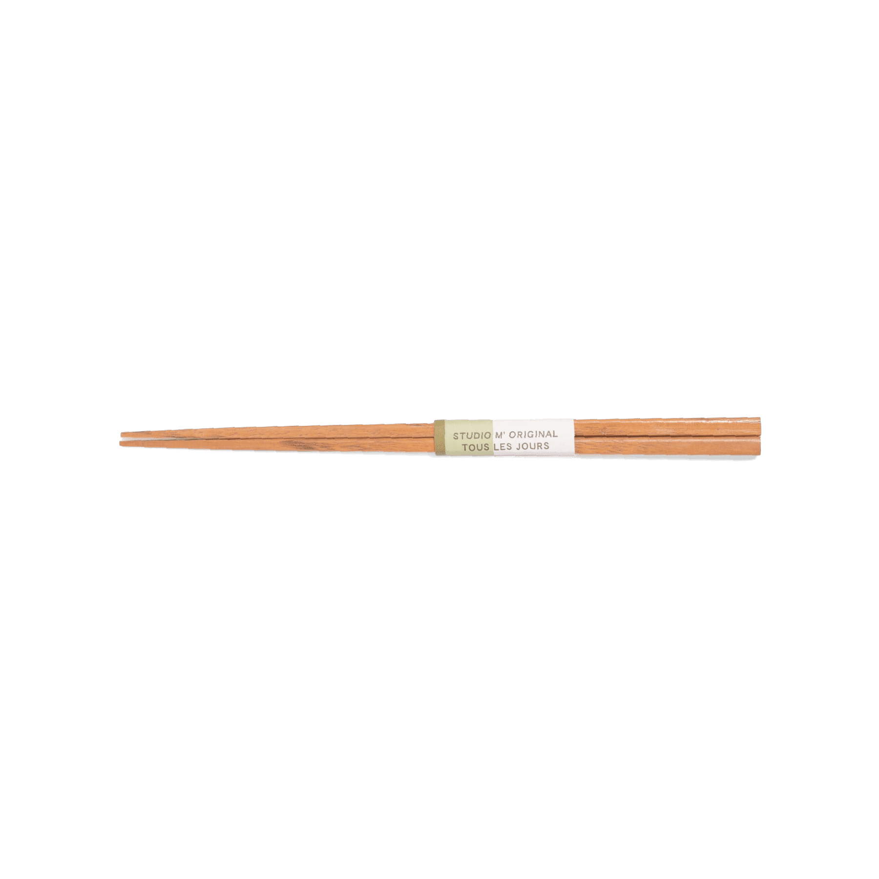 A pack shot of Studio M' Tous Les Jours Chestnut Chopsticks featuring a slim, elegant profile and a distinct, brownish natural wood grain that brings rustic warmth to the table.