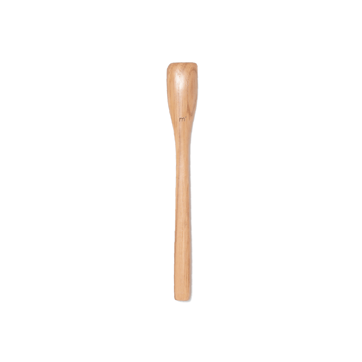 A pack shot of the back of Studio M Kurinoki Japanese natural chestnut wood jam spoon, featuring "M'" studio mark.