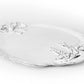 Side-angle of CARRON Paris large Marie-Antoinette white ceramic serving platter with handle detail