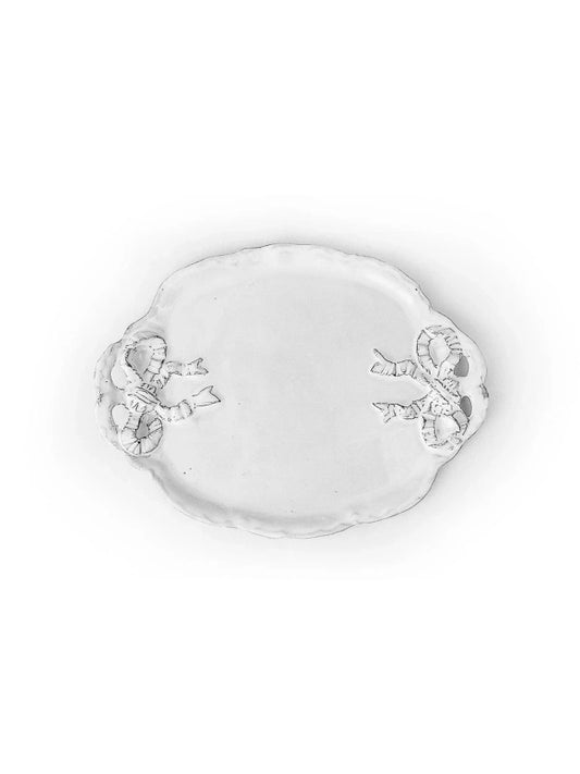 CARRON Paris large Marie-Antoinette white ceramic serving platter with handle detail