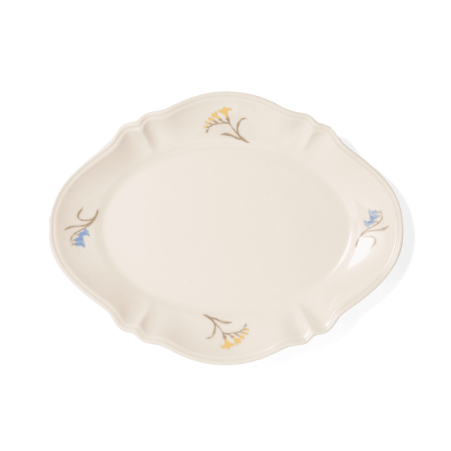 A pack shot of Studio M' Mignardises Plate in a beautiful smooth glaze, featuring an elegant, vintage-inspired relief rim perfect for serving bite-sized desserts.