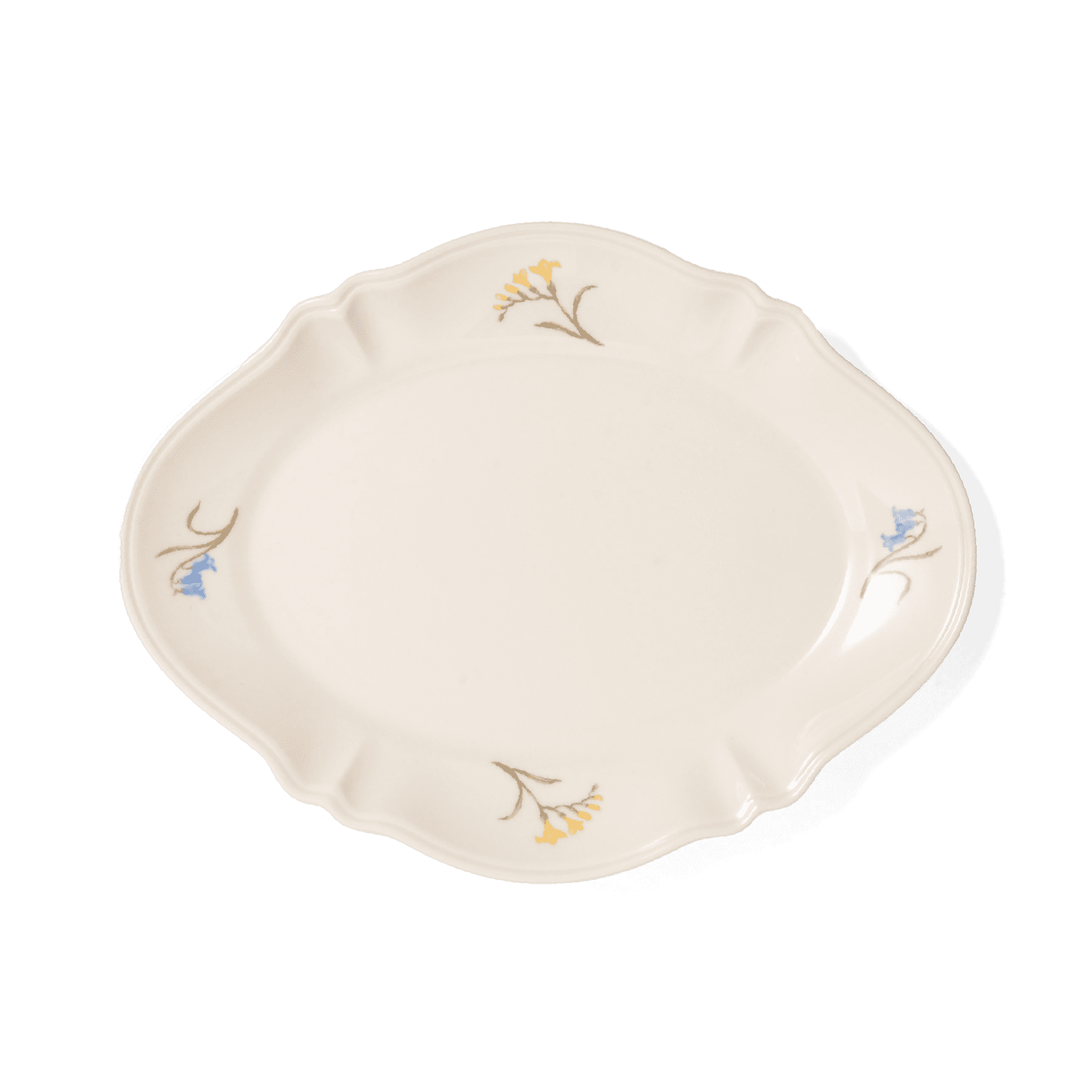 A pack shot of Studio M' Mignardises Plate in a beautiful smooth glaze, featuring an elegant, vintage-inspired relief rim perfect for serving bite-sized desserts.