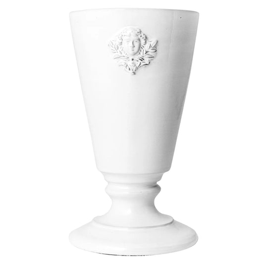 Carron Paris ceramic footed vase with a sculpted embossed face for flowers or decor.