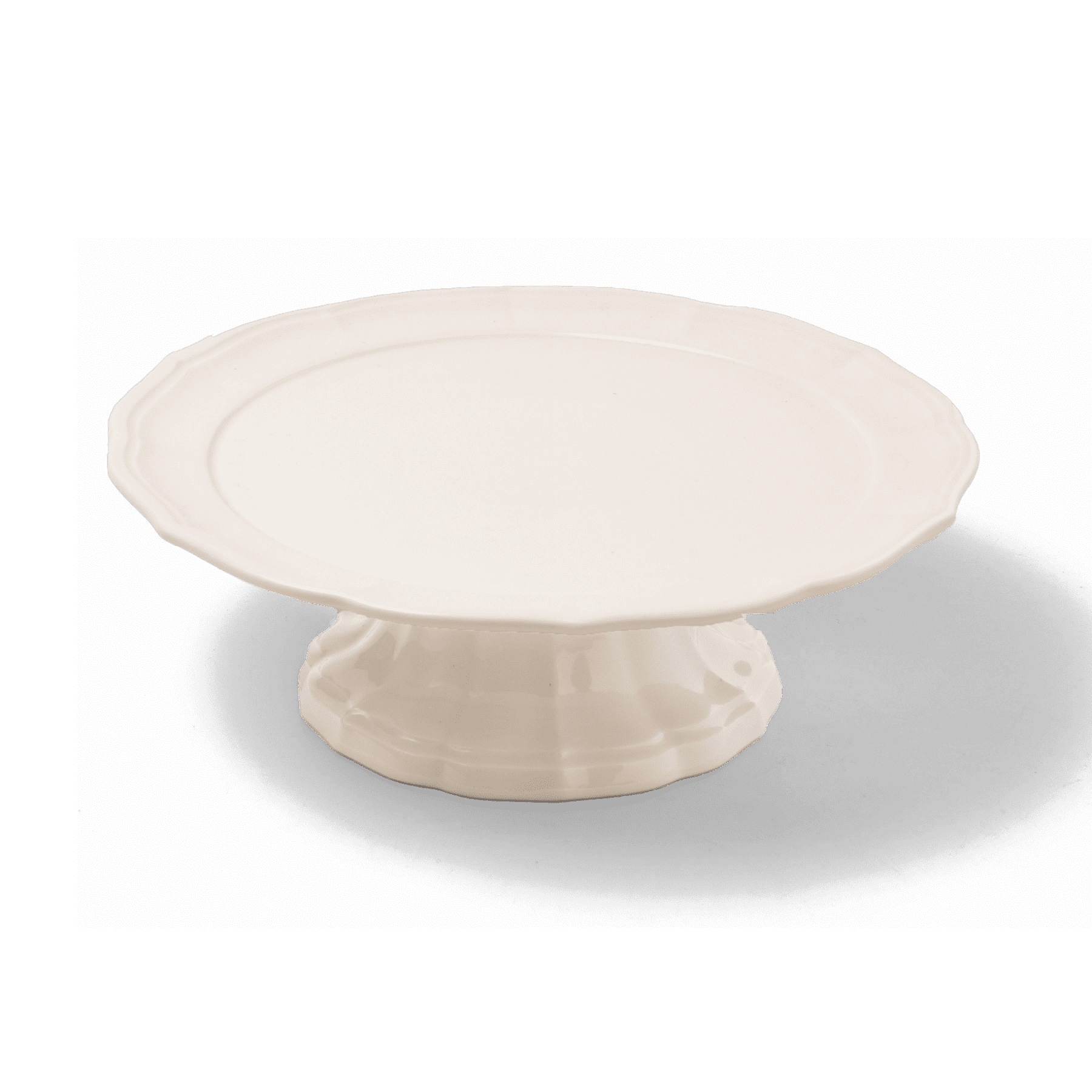 A pack shot of Studio M' Parler Compote 21cm in white porcelain, an elegant cake stand featuring a softly undulating plate and a dynamic, graceful pedestal.