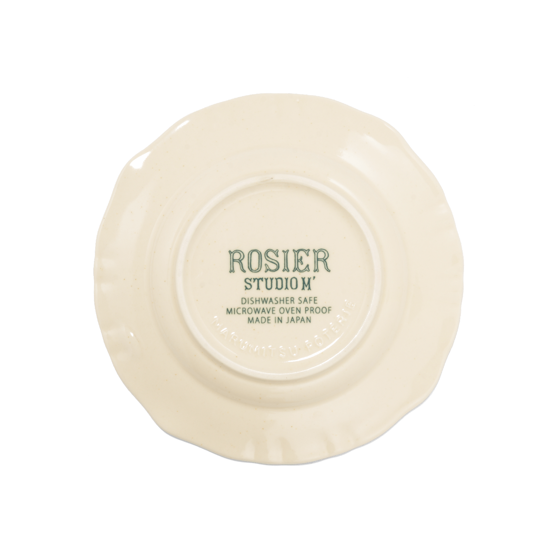 A pack shot of the base of Studio M' Rosier Plate 16.5cm in a warm, subtle beige glaze.