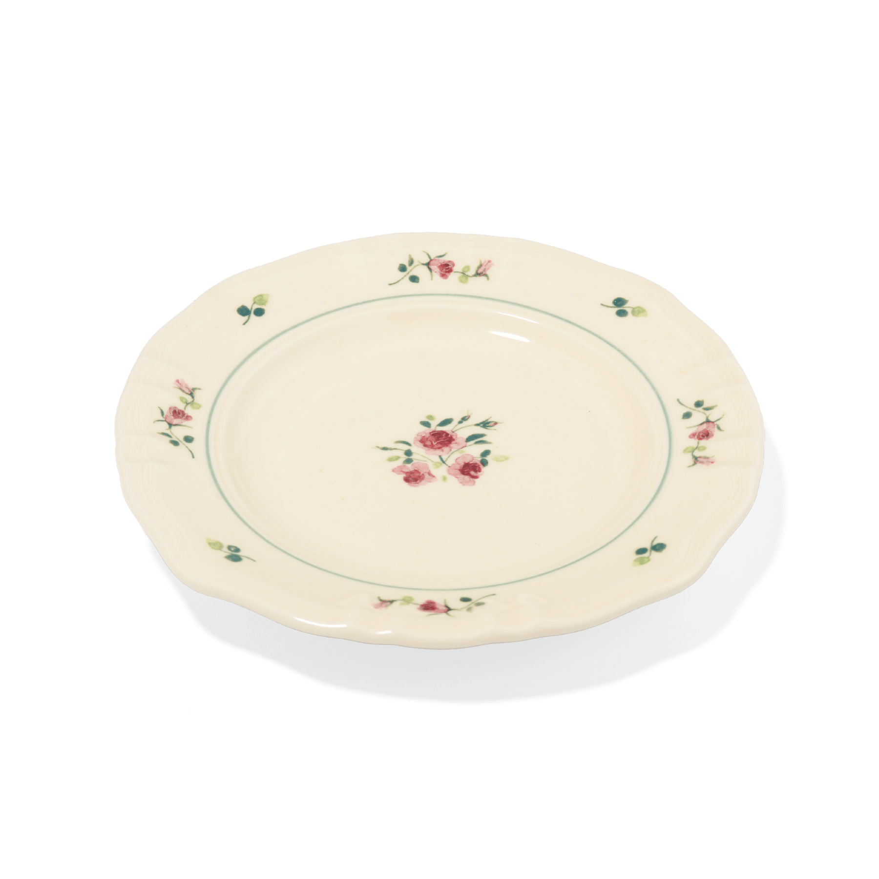 A pack shot of Studio M' Rosier Plate 16.5cm in a warm, subtle beige glaze, from a side angle.