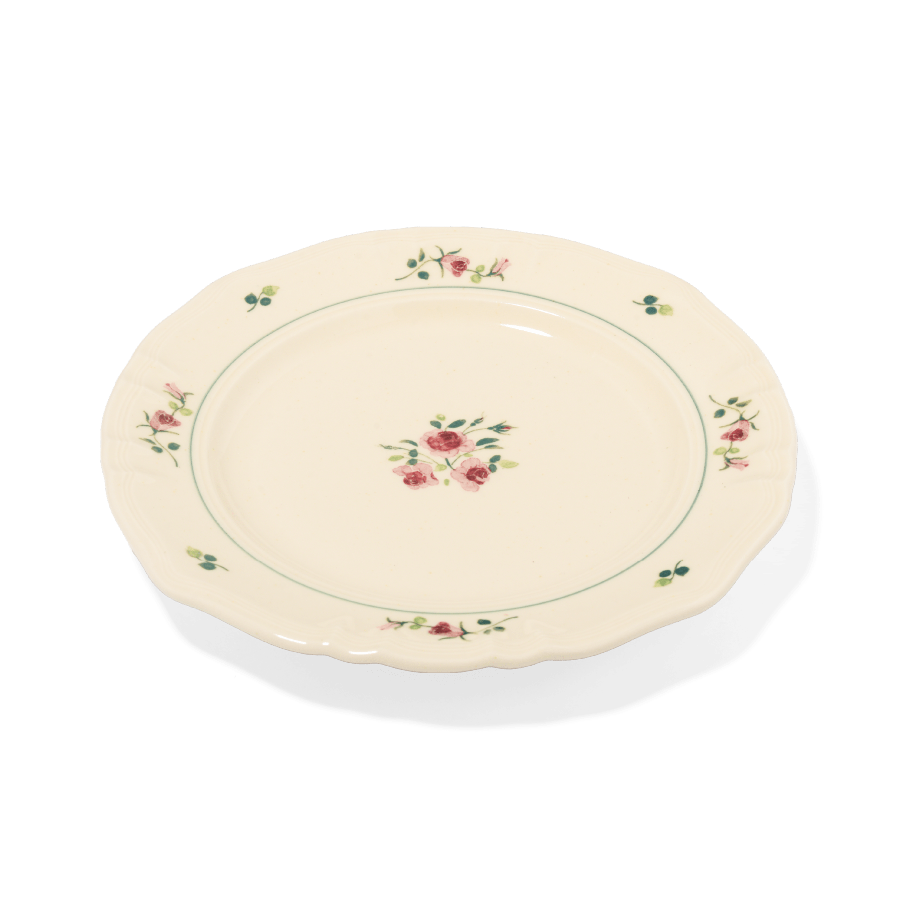 A pack shot of Studio M' Rosier Plate 20cm in a warm, subtle beige glaze, from a side angle.
