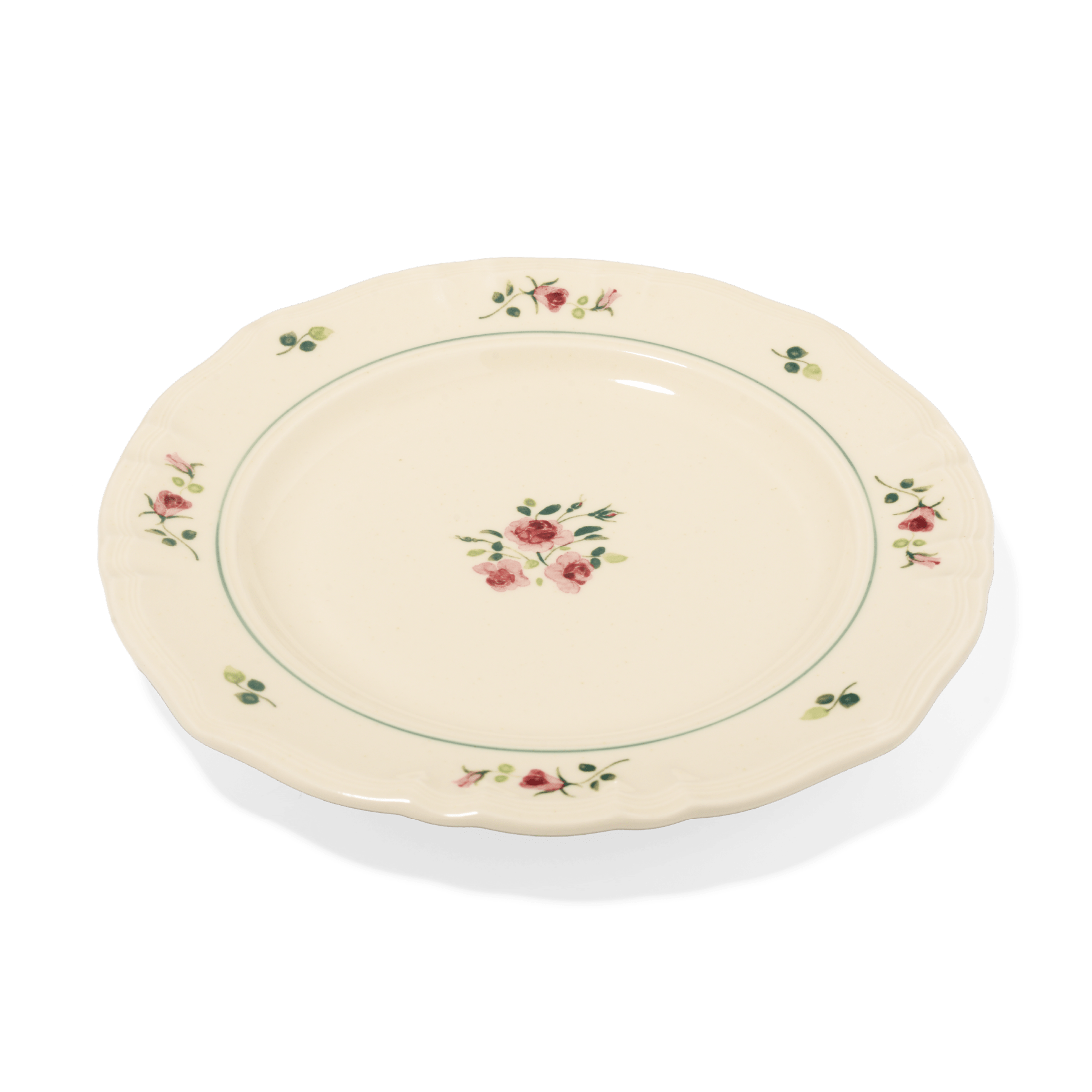 A pack shot of Studio M' Rosier Plate 24cm in a warm, subtle beige glaze, from a side angle.