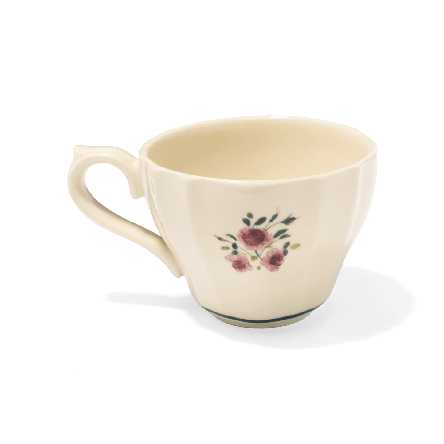 A pack shot of Studio M' Rosier Mug in a warm, subtle beige glaze, from a different side.