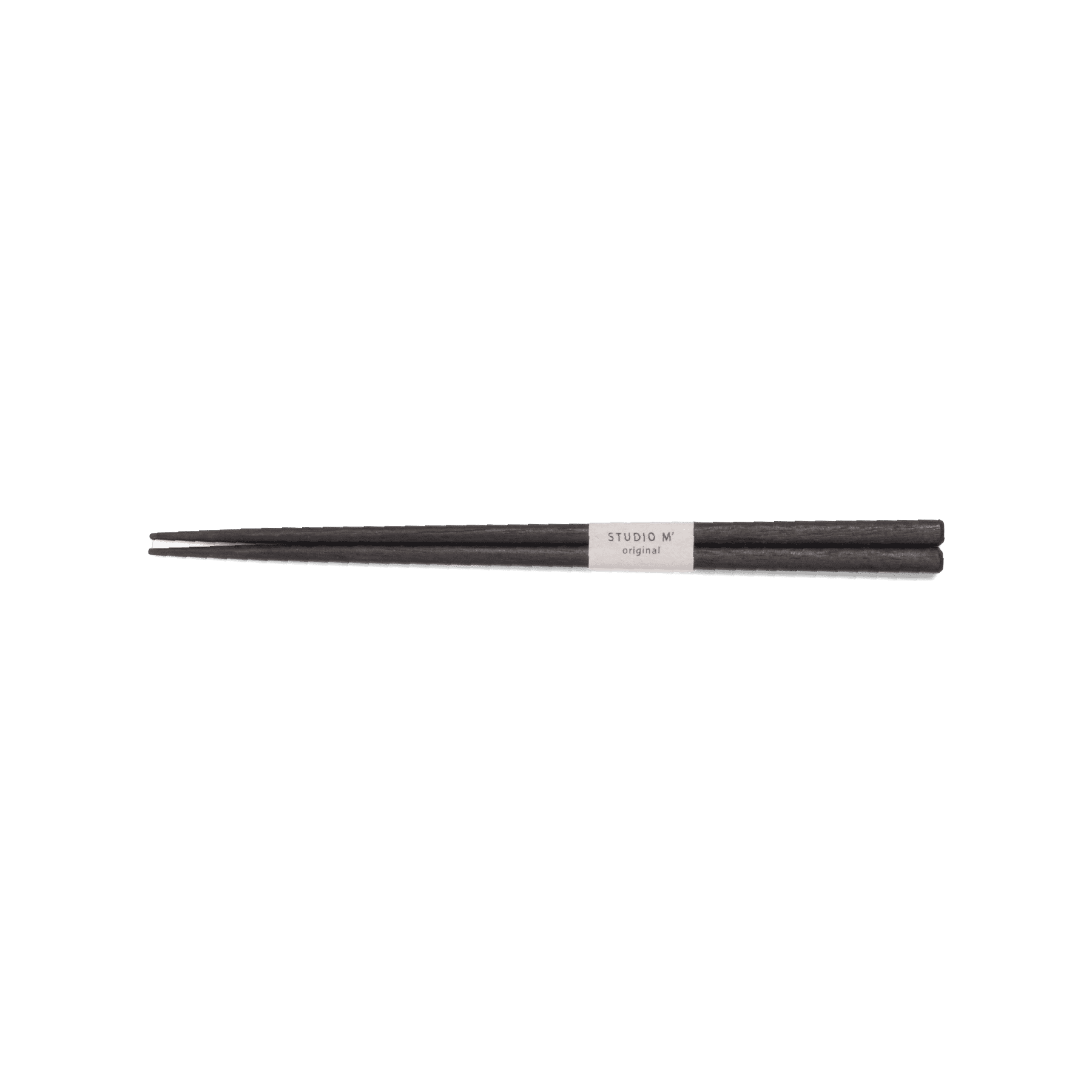 A pack shot of Studio M' Lacquered Chopsticks 23cm featuring a sleek, minimalist profile and a subtle matte black wipe-lacquer finish over natural wood grain.