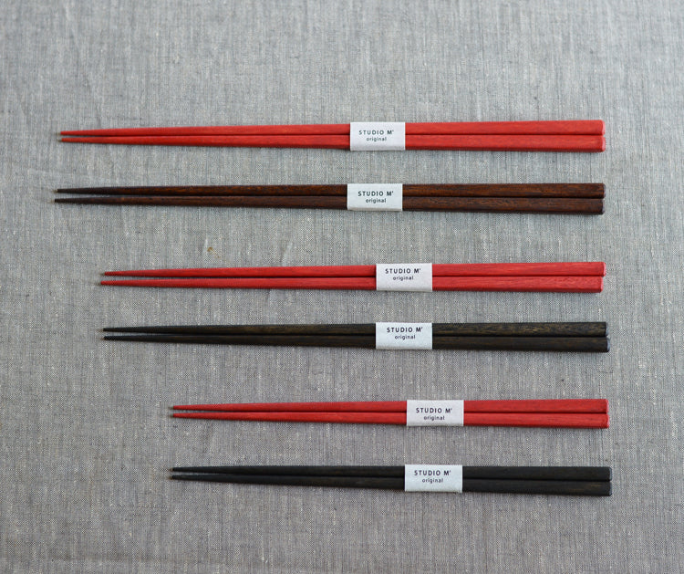 A full collection of Studio M' Lacquered Chopsticks in various colours and sizes.