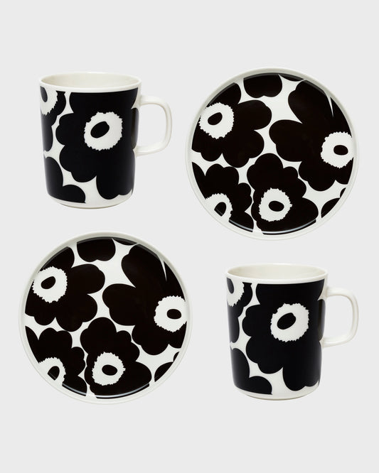 Oiva / Unikko Mug And Plate Set (White, Black)