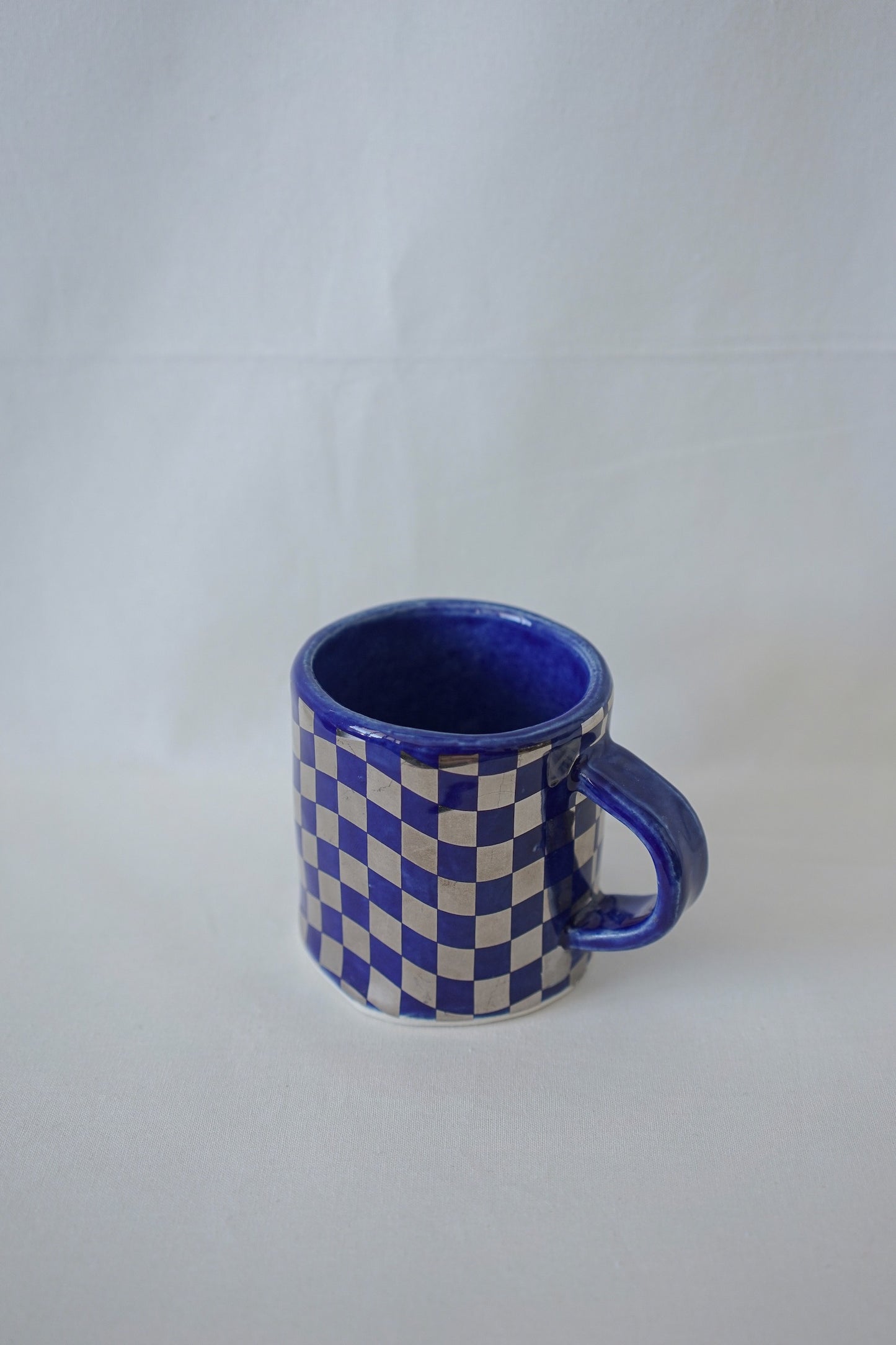 Pattern Mug Blue Silver Checkerboard