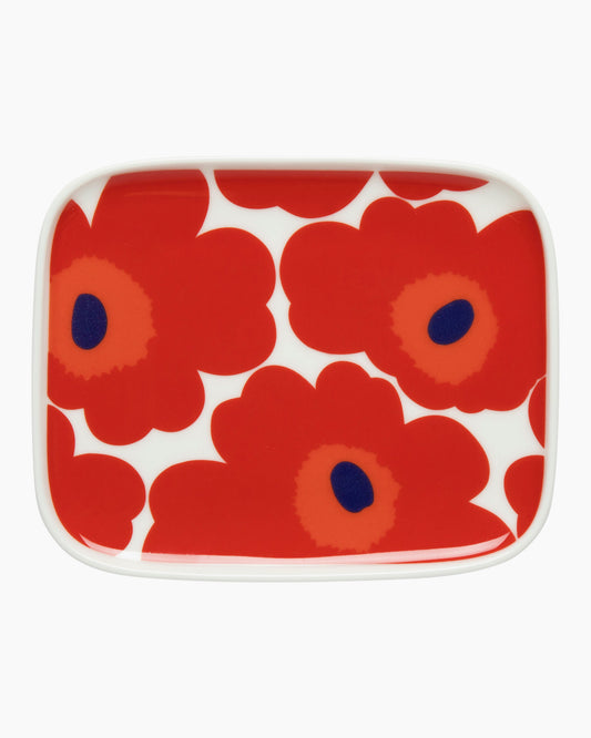 Oiva / Unikko Plate 12x15cm (White, Red, Blue)